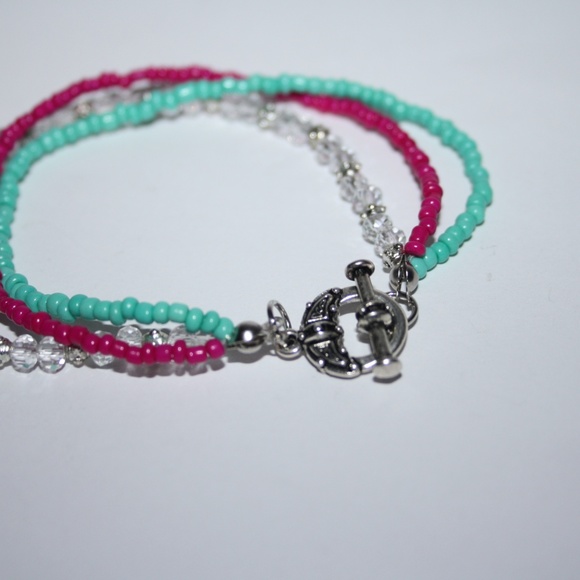 Beautiful pink teal silver toggle bracelet - Picture 4 of 5